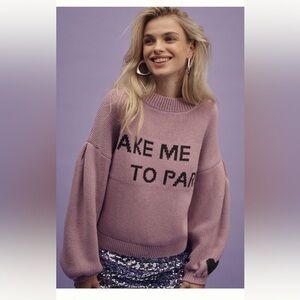 Anthropologie Maeve Graphic City Sweater - “TAKE ME TO PARIS” - XXS